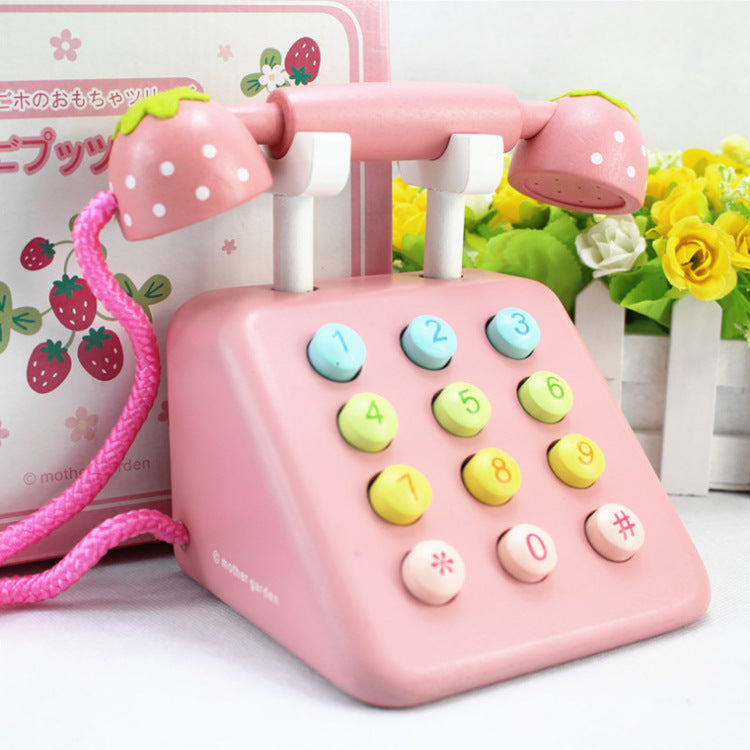 Wooden Strawberry Simulation Phone Play House Toy