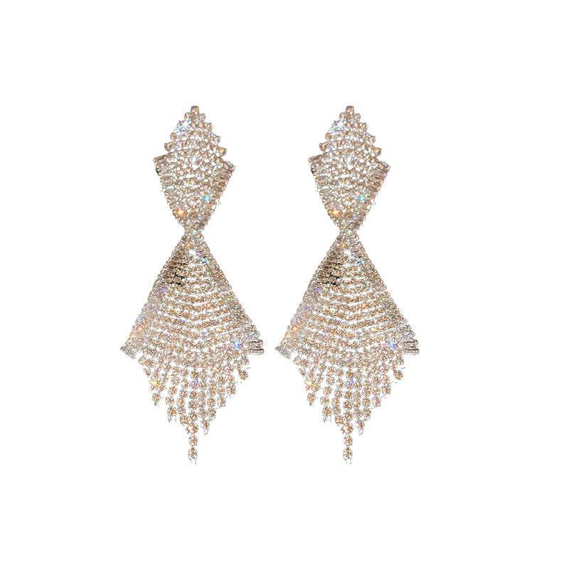 Rhinestone Inlaid Claw Chain Tassel Long Earrings - Here2Save