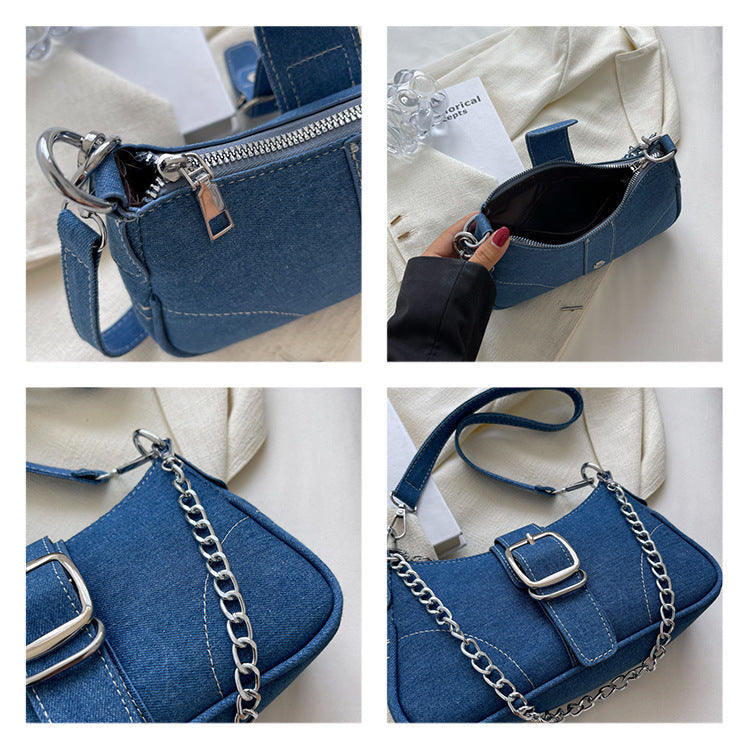 Denim Shoulder Bags Women's Fashion Chains Handbag Crossbody Bags Small Square Armpit Bag