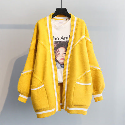 Women's Loose Letter Thick Knit Cardigan Sweater Coat