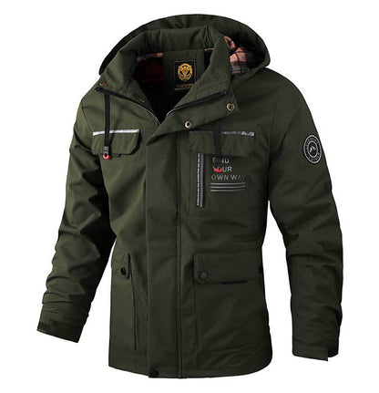 Chaqueta con capucha informal para hombre, Parka, abrigo cálido a prueba de viento de Color sólido para otoño e invierno, ropa para exteriores con múltiples bolsillos