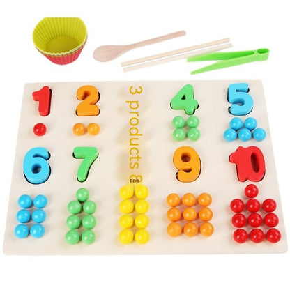 Children's Wooden Fine Action Digital Clip Beads Operation Board Digital Cognitive Color Matching Early Educational Toys