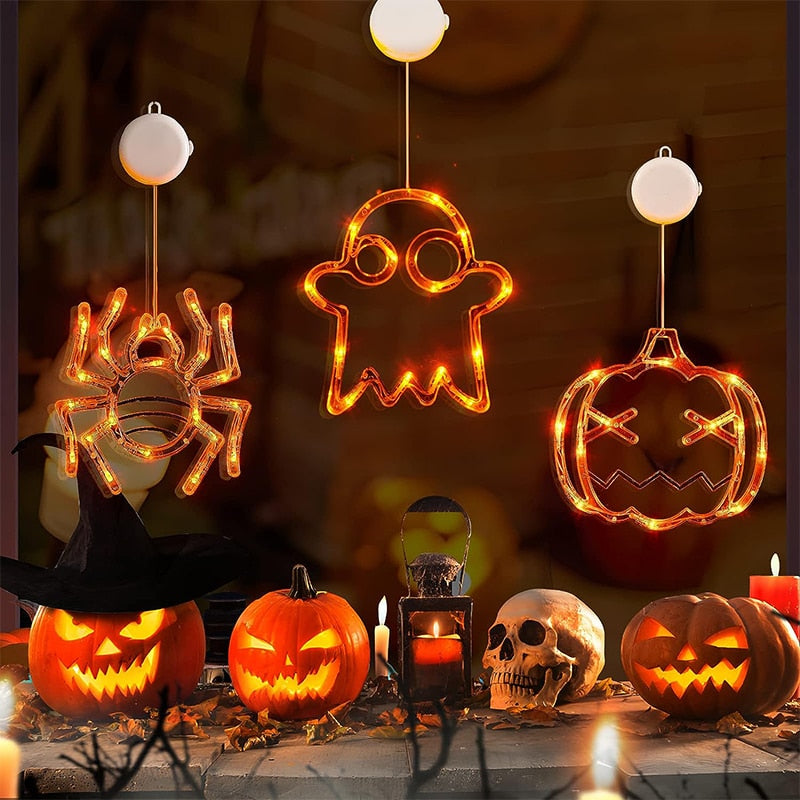 Halloween Window Hanging LED Lights Spider Pumpkin Hanging Ghost Horror Atmosphere Lights Holiday Party Decorative Lights Home Decor - Here2Save