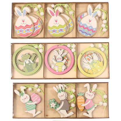 Easter Bunny Egg Animal Painting Pendant Wooden Crafts