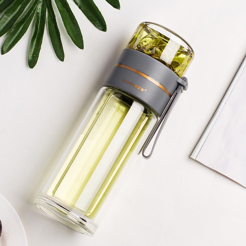 Glass Water Bottle With Tea Infuser Filter Tea Separation Double Wall Glass Bottle Leakproof Water Bottle - Here2Save