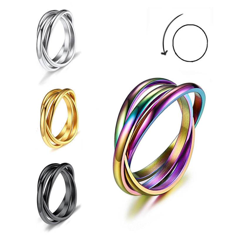 Three-ring Rotating Ring For Couple Creative Personalized Anxiety Relief Rings Women Geometric Jewelry - Here2Save