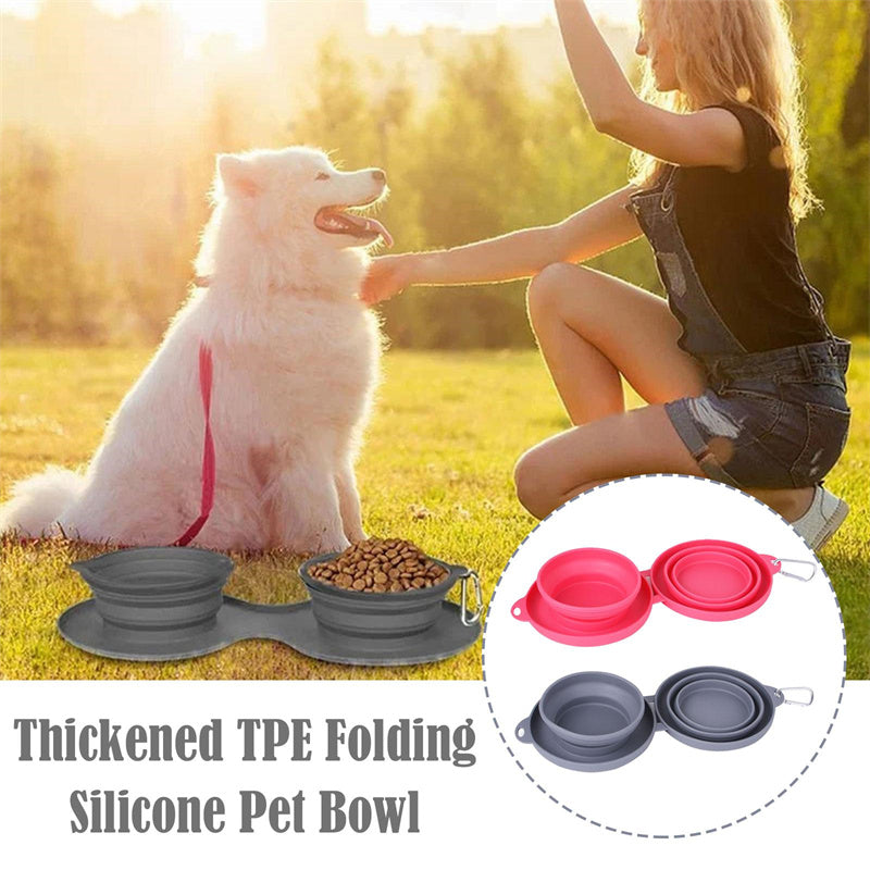 Rubber Foldable Double Bowl Pet Feeding Bowl Pets Supplies Dog Cat Bowls - Here2Save