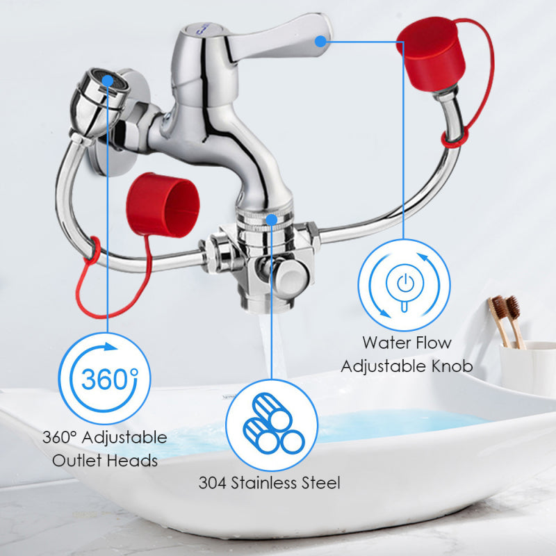 Connected Faucet Eyewash Basin Faucets Wall Mounted Eye Wash Station Emergency Sink Attachment Mount Flush Shower Double Mouth - Here2Save