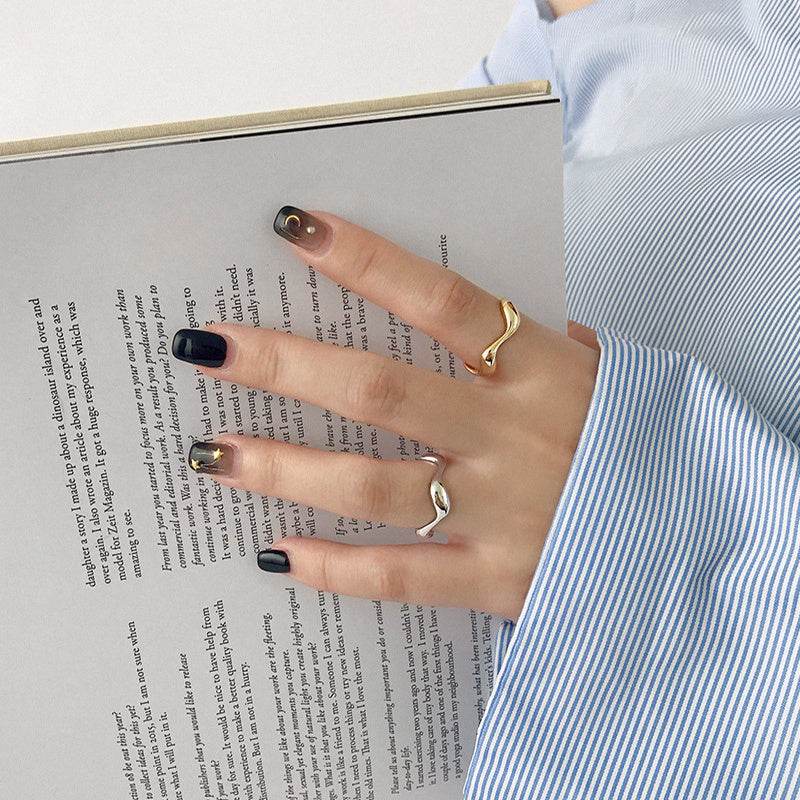 S925 Rings Ins Minimalist Irregular Wavy Glossy Ring For Women - Here2Save