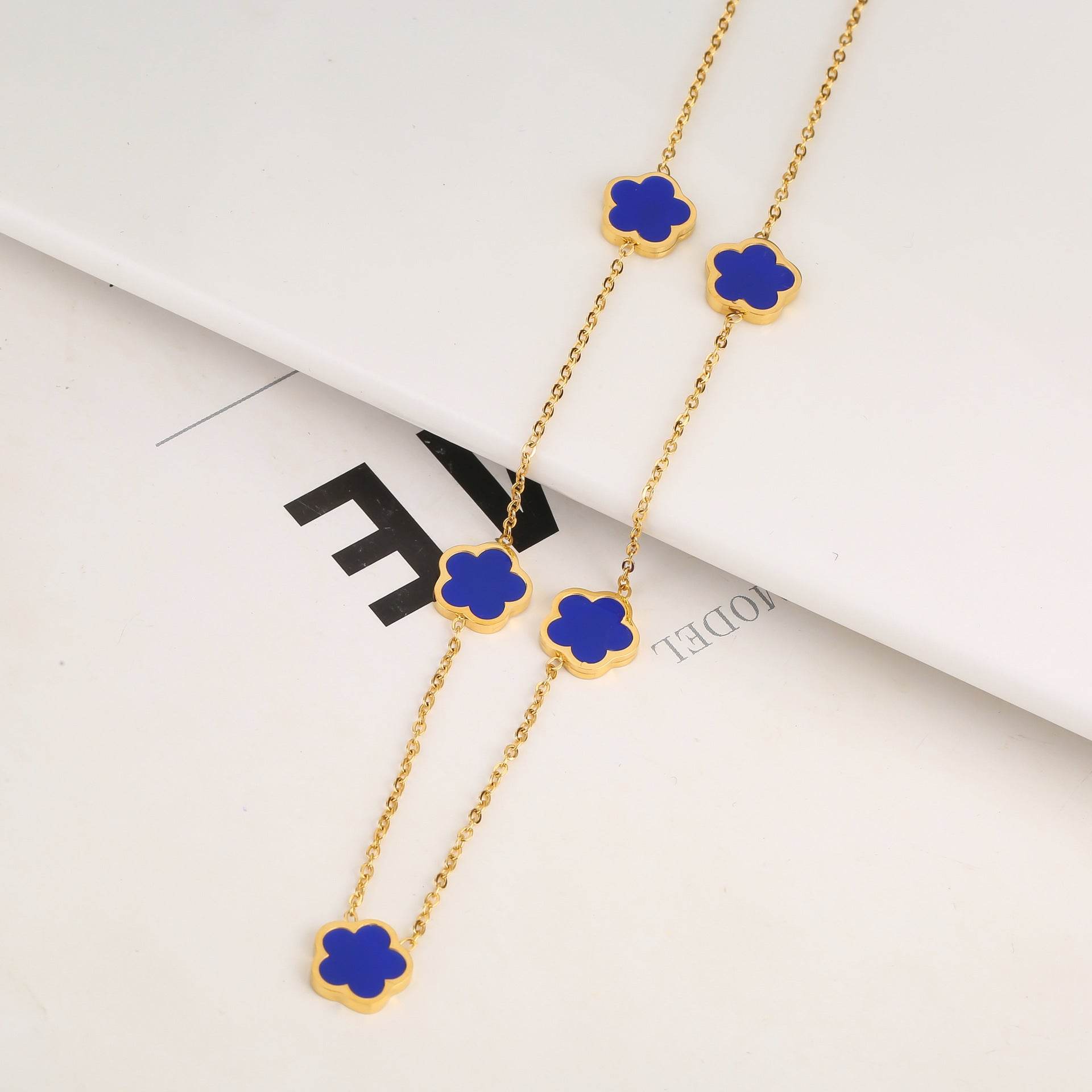New Stainless Steel Plant Fritillary Five Leaf Petals Earring Bracelet Necklace Jewelry Set Women Cross-border Hot Selling Lot - Here2Save