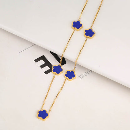 New Stainless Steel Plant Fritillary Five Leaf Petals Earring Bracelet Necklace Jewelry Set Women Cross-border Hot Selling Lot - Here2Save