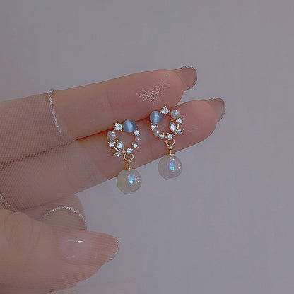 High-Grade Blue Opal Fairy Fish Ji Pearl Stud Earrings