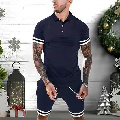 Mens Short Sets 2 Piece Outfits Polo Shirt Fashion Summer Tracksuits Casual Set Short Sleeve And Shorts Set For Men - Here2Save