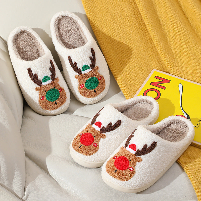 Christmas Shoes Winter Home Slippers Elk Soft Cozy Bedroom Slipper Slip On House Shoes - Here2Save