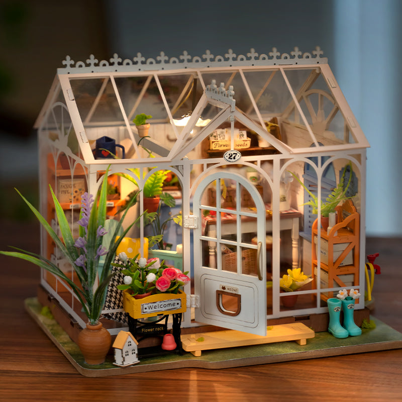 Casa en miniatura de flores Rolife Mengyu, juguetes de construcción DIY con luz LED para regalos