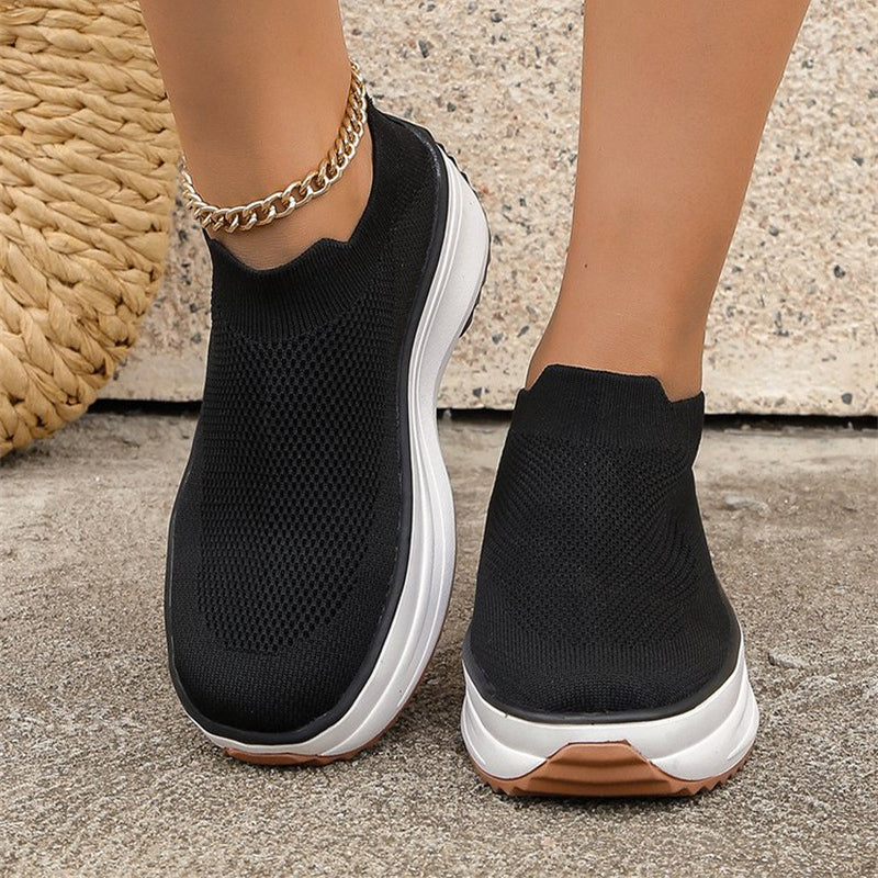 Fashion Thick-soled Ankle Boots Women Casual Round Toe Socks Shoes Breathable Solid Color Short Boots Sports Shoes