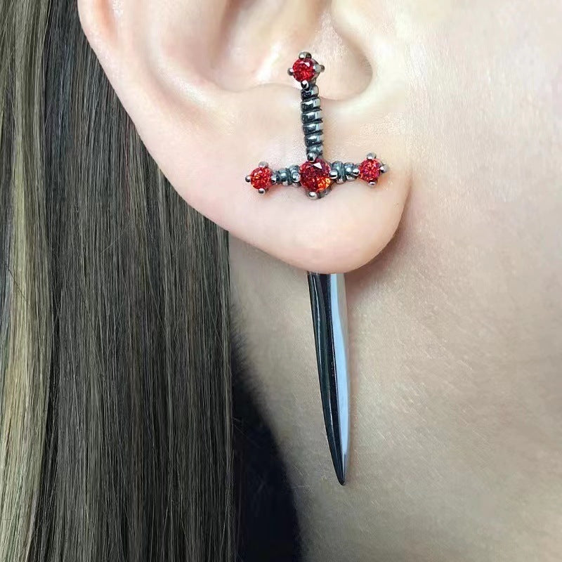 Women's Fashion Vintage Crystal Diamond Gothic Dagger Earrings