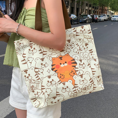 Cute Bear Printed Canvas Bag Women All-match Shoulder Bags Student Large Capacity Daily Handbags