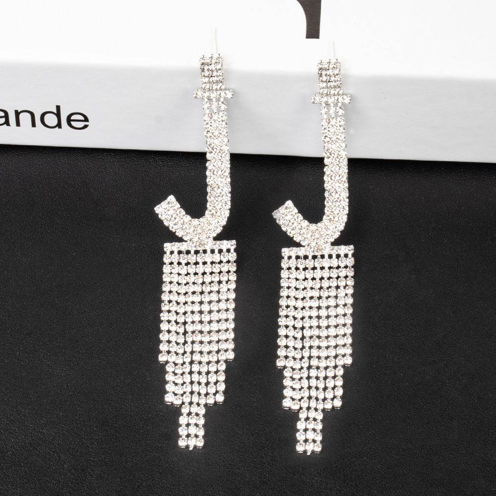 Fashion Jewelry 925 Silver Needle Ornaments Rhinestone Letter B Earrings Banquet Tassel Ear Ornaments Female - Here2Save