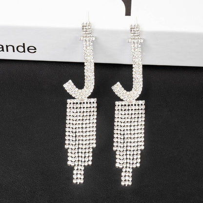 Fashion Jewelry 925 Silver Needle Ornaments Rhinestone Letter B Earrings Banquet Tassel Ear Ornaments Female - Here2Save