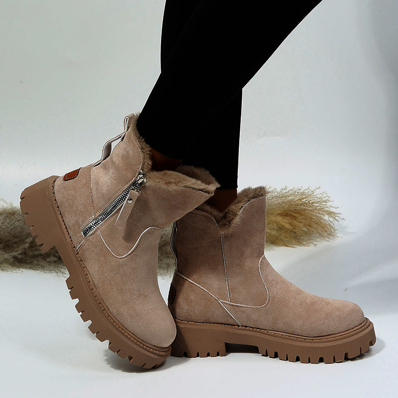 Botas de nieve de felpa gruesas para mujer, zapatos de invierno antideslizantes de gamuza sintética