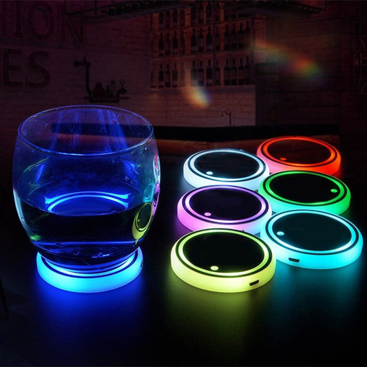 Posavasos colorido con luz LED, posavasos con carga Solar y USB, posavasos antideslizante, luz ambiental para coche automáticamente