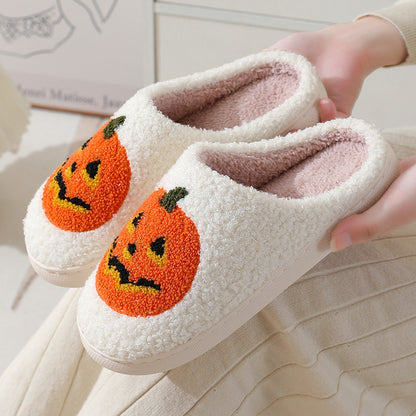 Halloween Pumpkin Cartoon Slippers Warm Winter Slippers Men And Women Couples Indoor House Shoes - Here2Save