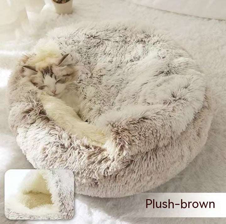 2 In 1 Dog And Cat Bed Pet Winter Bed Round Plush Warm Bed House Soft Long Plush Pets Bed