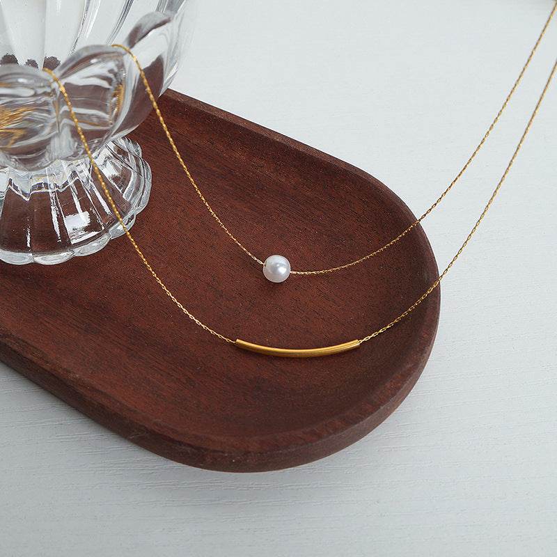 Shell Pearls Double-layer Necklace Titanium Steel Design Female - Here2Save