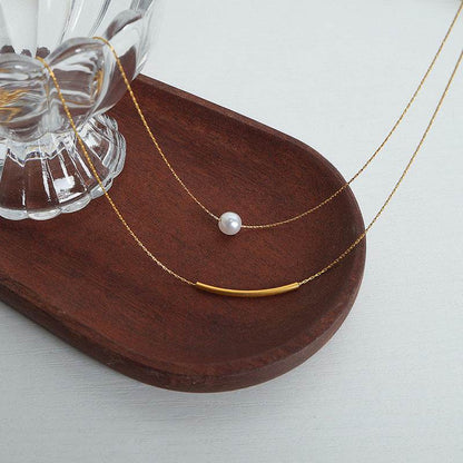 Shell Pearls Double-layer Necklace Titanium Steel Design Female - Here2Save