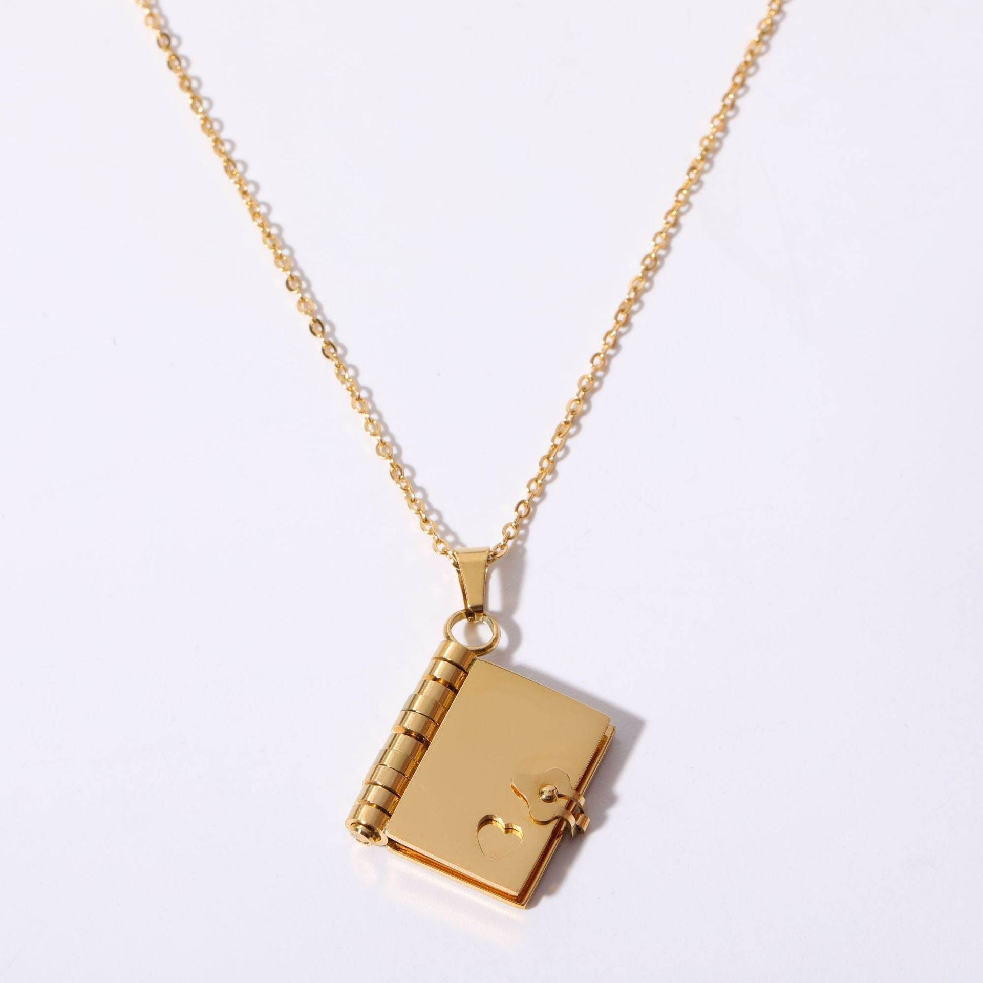 Stainless Steel Couple Love Open And Close Book Necklace - Here2Save