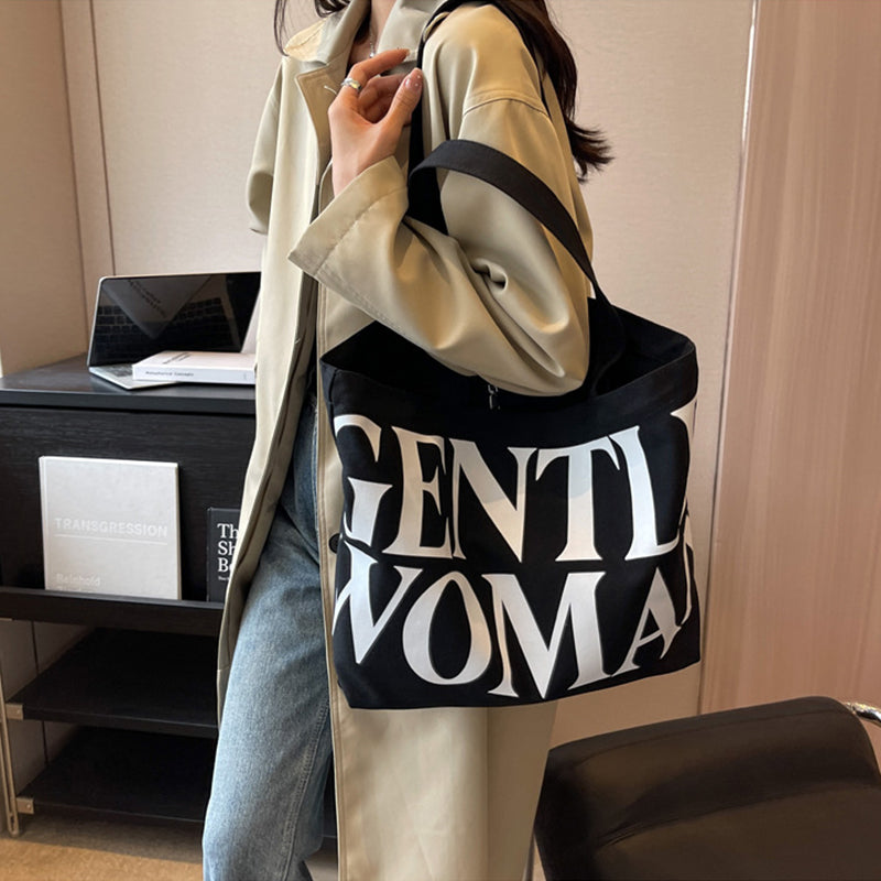 Bolso de lona de gran capacidad para mujer, bandolera con estampado de letras, bolsos sencillos de viaje, bolsas para compras diarias informales