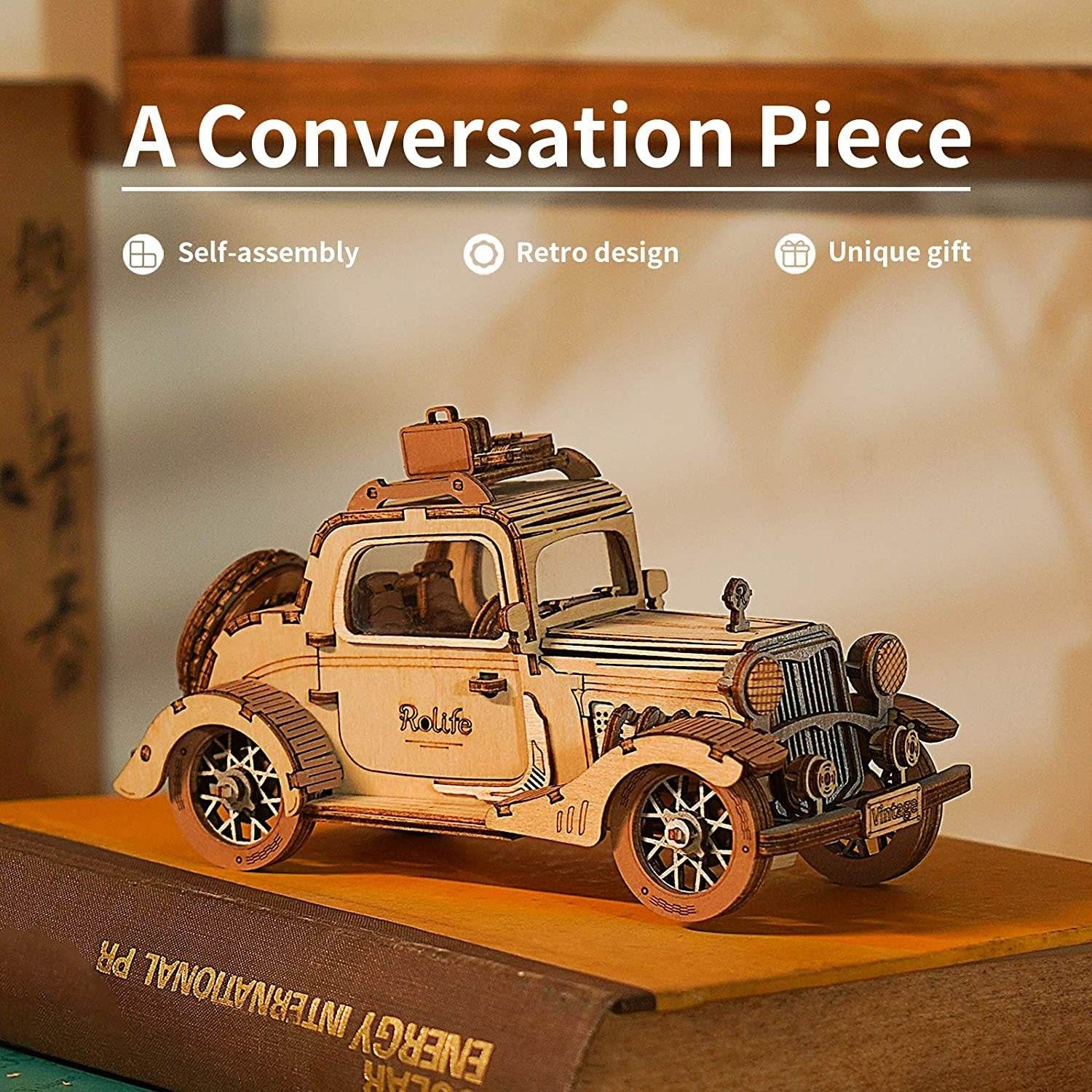 Robotime Rolife Vintage Car Model 3D Wooden Puzzle Toys For Chilidren Kids - Here2Save