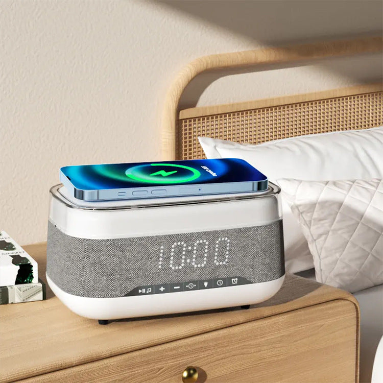 Intelligent Multifunctional Alarm Clock Bluetooth Speaker Wireless Charger Fast Charge Clock Atmosphere Night Light Home Decor - Here2Save