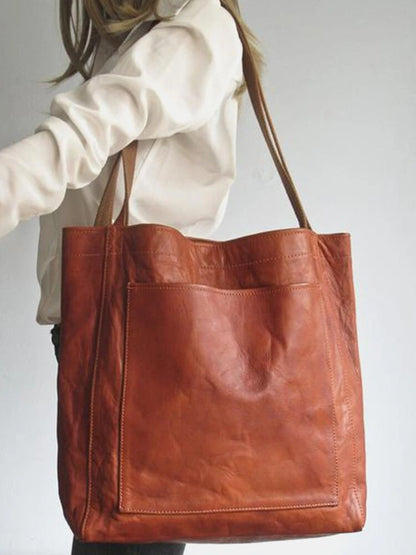 Bolso de hombro Retro de gran capacidad con bolsillo grande, bolsos de cuero encerado con aceite, bolsos de compras diarios a la moda