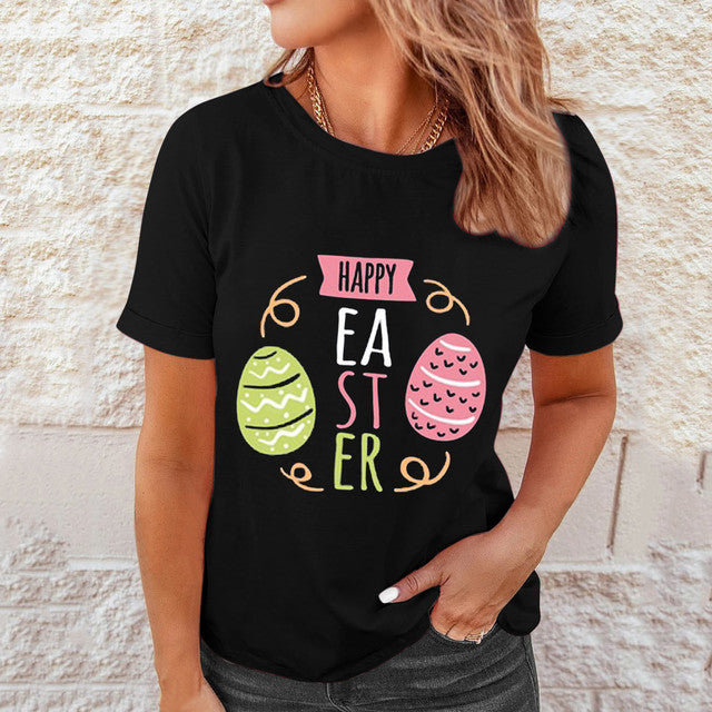 Camisas Mujer Pascua Impreso Blusas Casuales Camisetas De Manga Corta