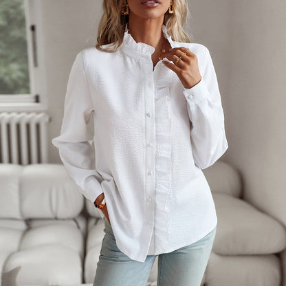 Camisa de manga larga a rayas, Tops con botones y diseño de volantes a la moda, blusa informal para oficina, ropa elegante para ir al trabajo