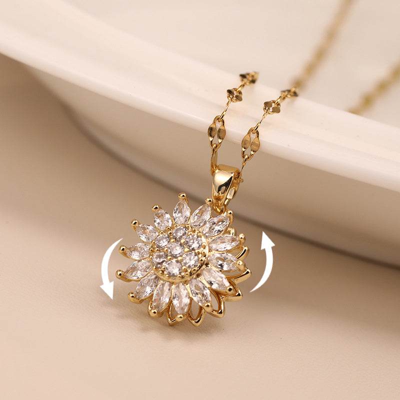 Rotatable Sunflower Necklace Full Of Diamonds - Here2Save