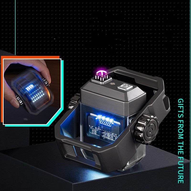 New Pulse Lighter Double Arc Outdoor Windproof Type-C Charging Electric Lighter Mechanical Alloy Rotary Gyroscope Decompression Tool - Here2Save