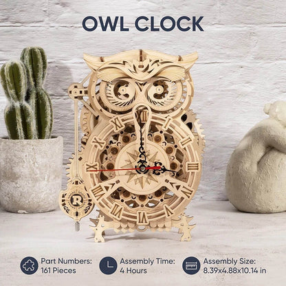 Robotime Rokr Creative DIY Toys 3D Owl Wooden Clock Building Block Kits For Children Christmas Gifts Home Decoration LK503 - Here2Save