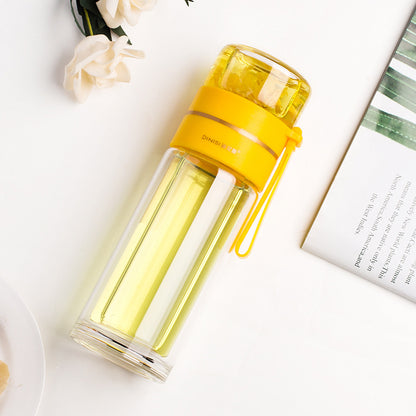 Glass Water Bottle With Tea Infuser Filter Tea Separation Double Wall Glass Bottle Leakproof Water Bottle - Here2Save