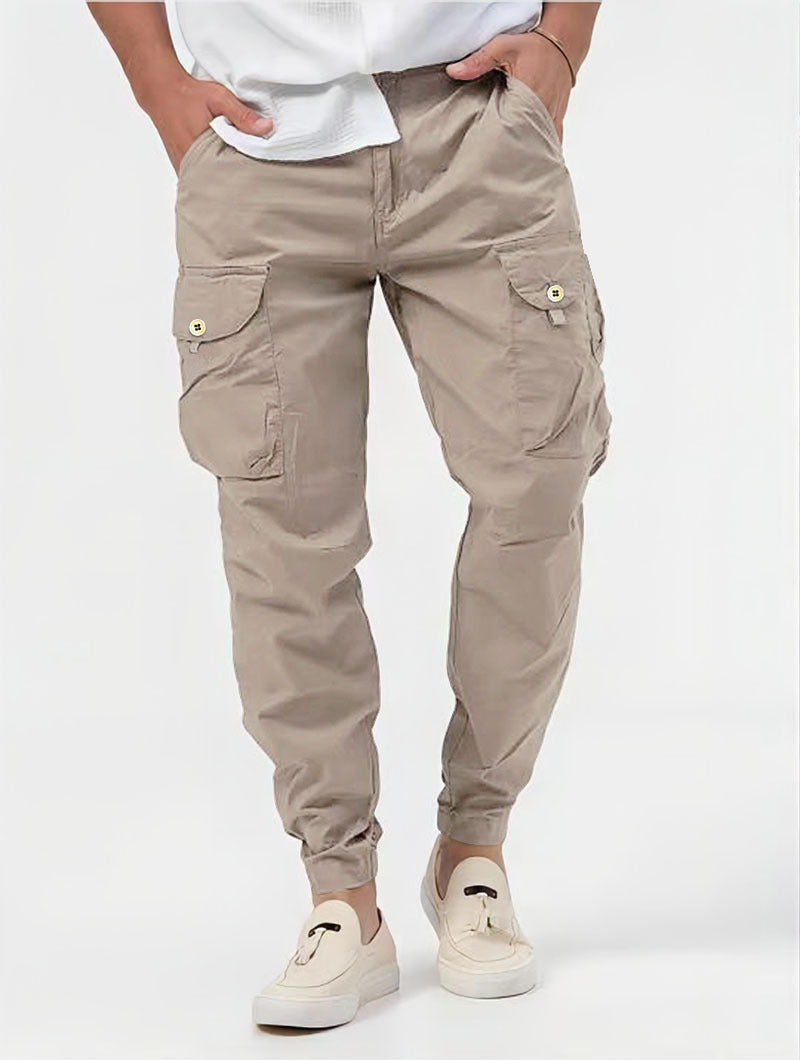 Pantalones cargo para hombre con bolsillos tridimensionales Pantalones casuales de color sólido