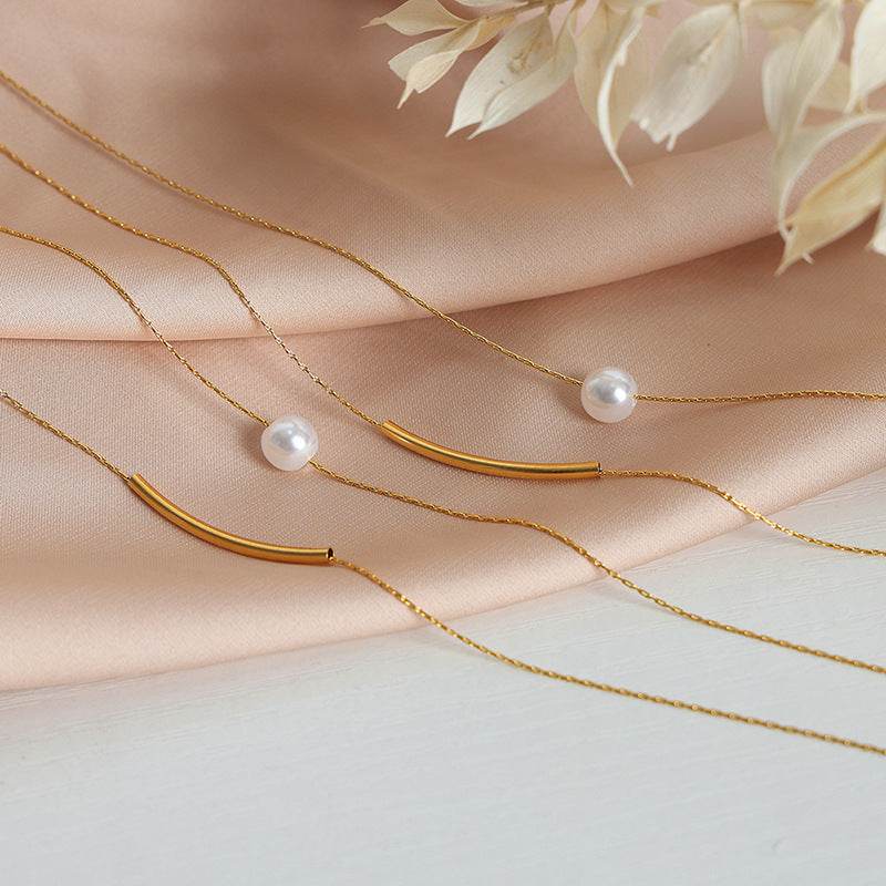 Shell Pearls Double-layer Necklace Titanium Steel Design Female - Here2Save