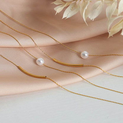 Shell Pearls Double-layer Necklace Titanium Steel Design Female - Here2Save