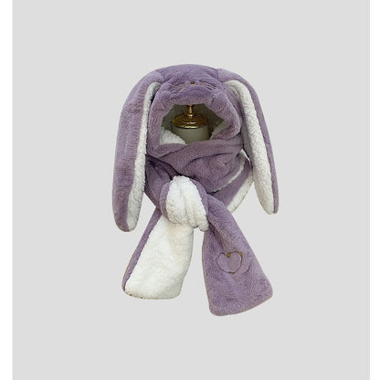 Big Long Rabbit Ears Fleece-lined Warm Hat And Scarf