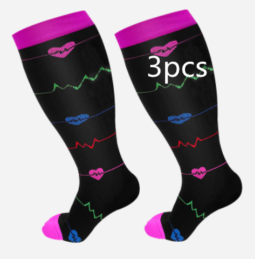 Plus Size Compression Socks Men's And Women's Pressure Socks High Elasticity Fat Socks Sports Fitness Printing Running Socks - Here2Save