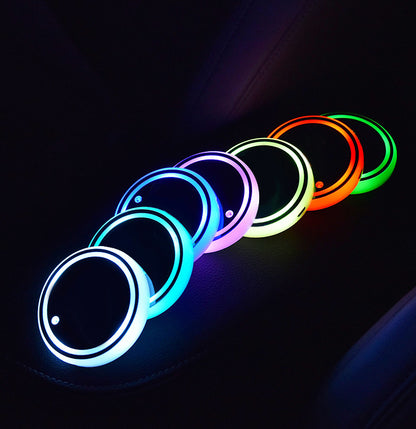 Posavasos colorido con luz LED, posavasos con carga Solar y USB, posavasos antideslizante, luz ambiental para coche automáticamente