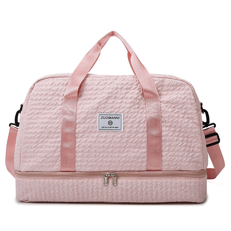 Bolsa de viaje de color sólido con diseño fruncido Bolsa de equipaje portátil Separación de ropa seca y húmeda Bolsa de hombro para gimnasio para fin de semana Bolsos para la noche Mujeres