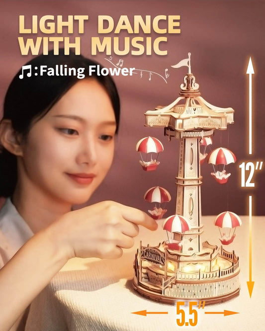 Robotime Rokr Parachute Tower DIY Music Box Building Block Amusement Park Series For Kids Adults Easy Assembly 3D Wooden Puzzle - Here2Save