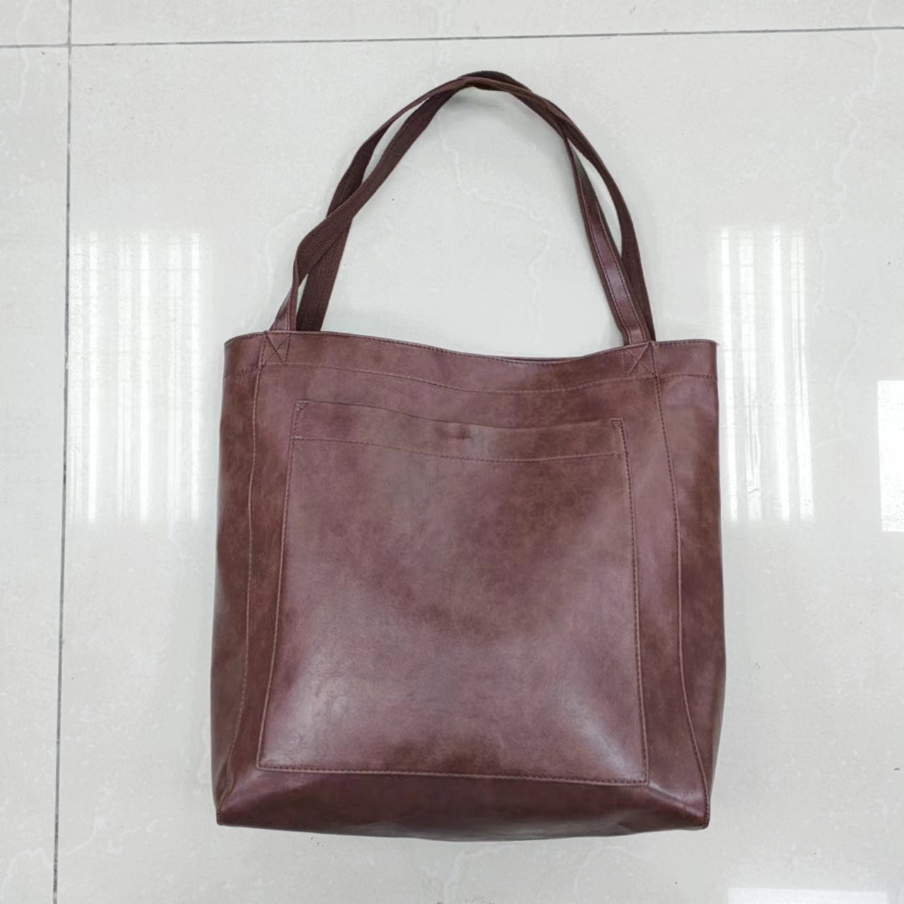 Bolso de hombro Retro de gran capacidad con bolsillo grande, bolsos de cuero encerado con aceite, bolsos de compras diarios a la moda